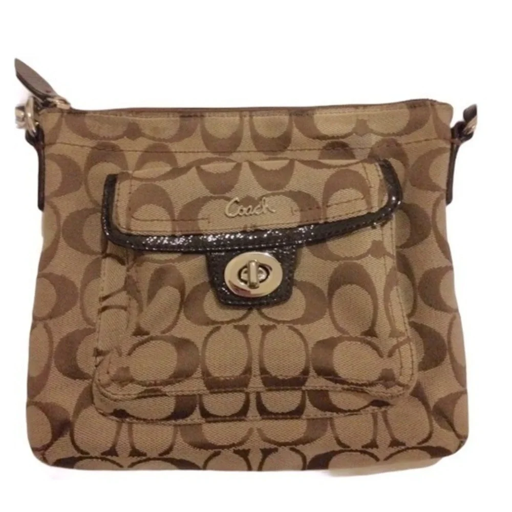 COACH signature c brown crossbody turnlock bag